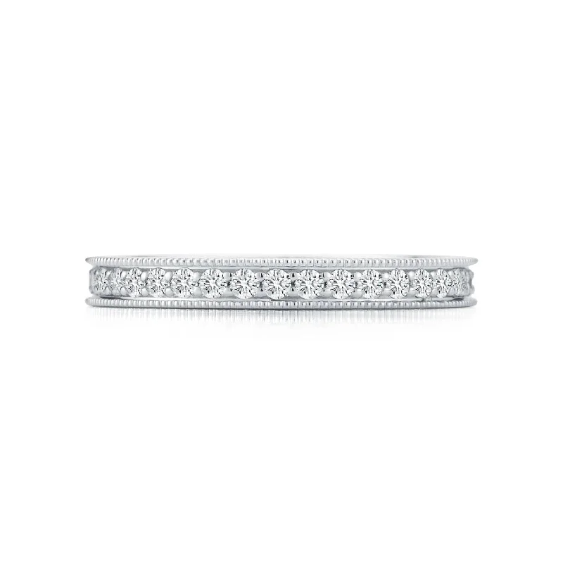 Platinum Shared Prong with Beaded Edges Diamond Band