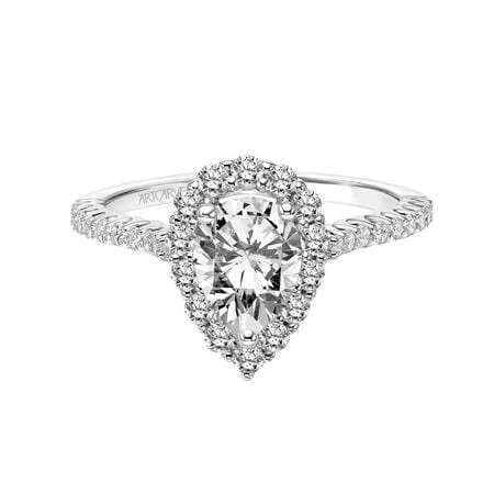 18K White Gold Pear Shape Diamond Halo Engagement Ring Setting