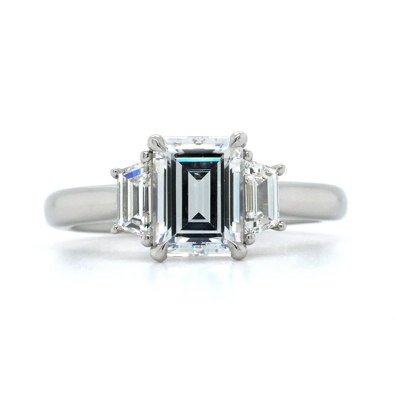 Platinum 3 Stone Emerald Cut Center Diamond Engagement Ring Setting