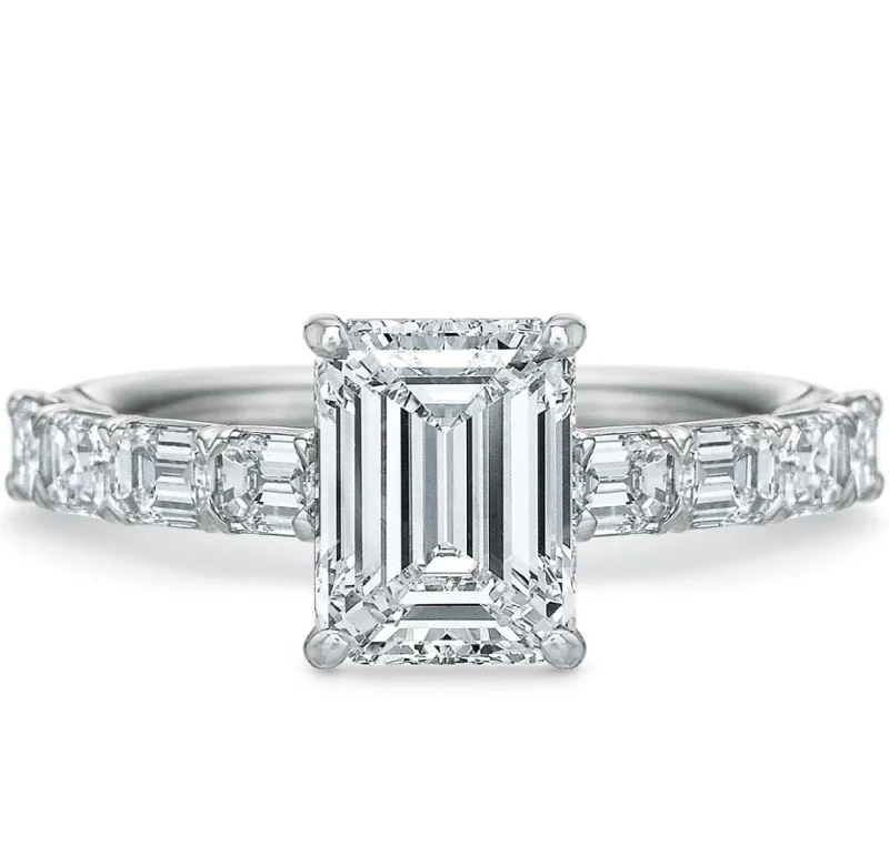 Platinum Grand Aire Emerald Cut Diamond Engagement Ring Setting