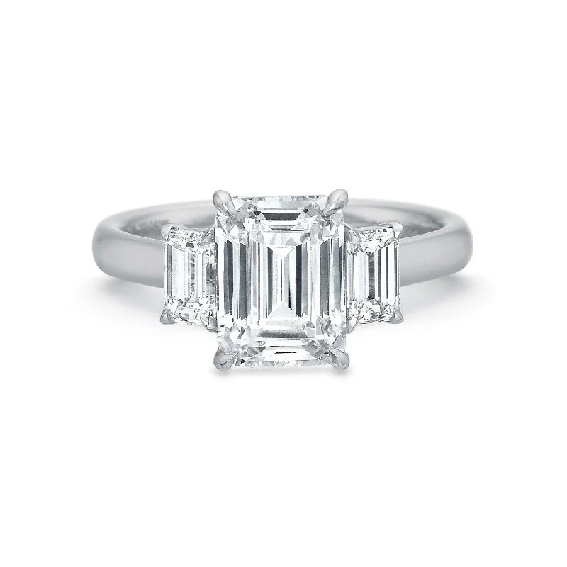 Platinum Emerald Cut Diamond with Emerald Cut Sides Engagement Ring Setting