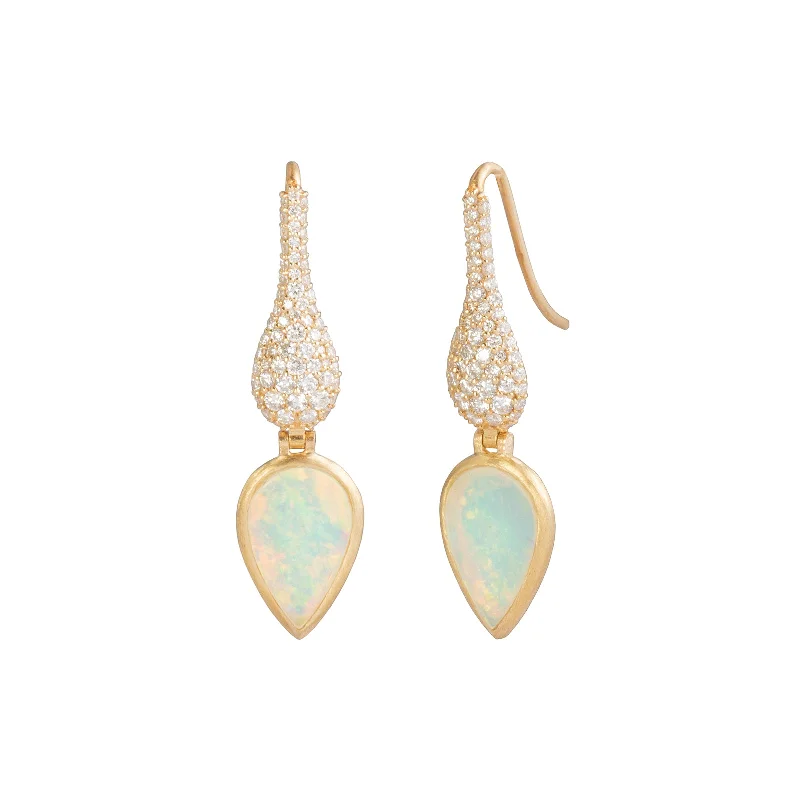 Crystal Opal & Diamond Drop Earrings