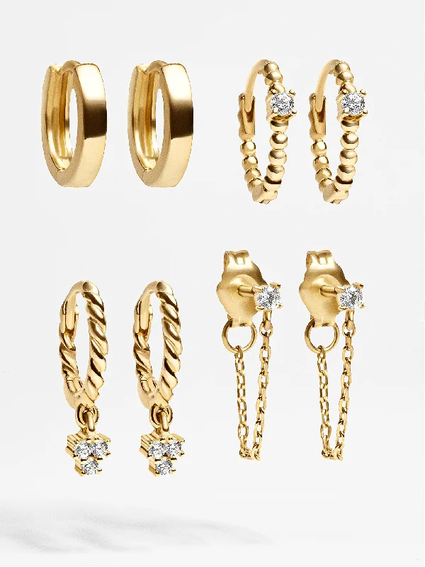 Luna 18K Gold Earring Set - Clear/Gold