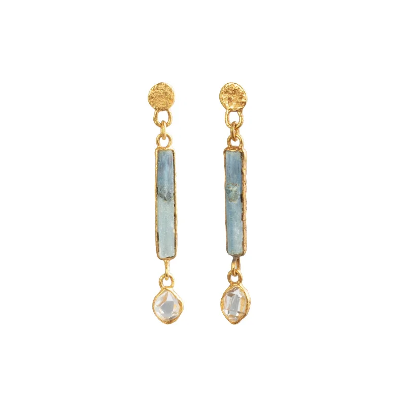 Kyanite, and Herkimer Diamond 2 Drop Earrings