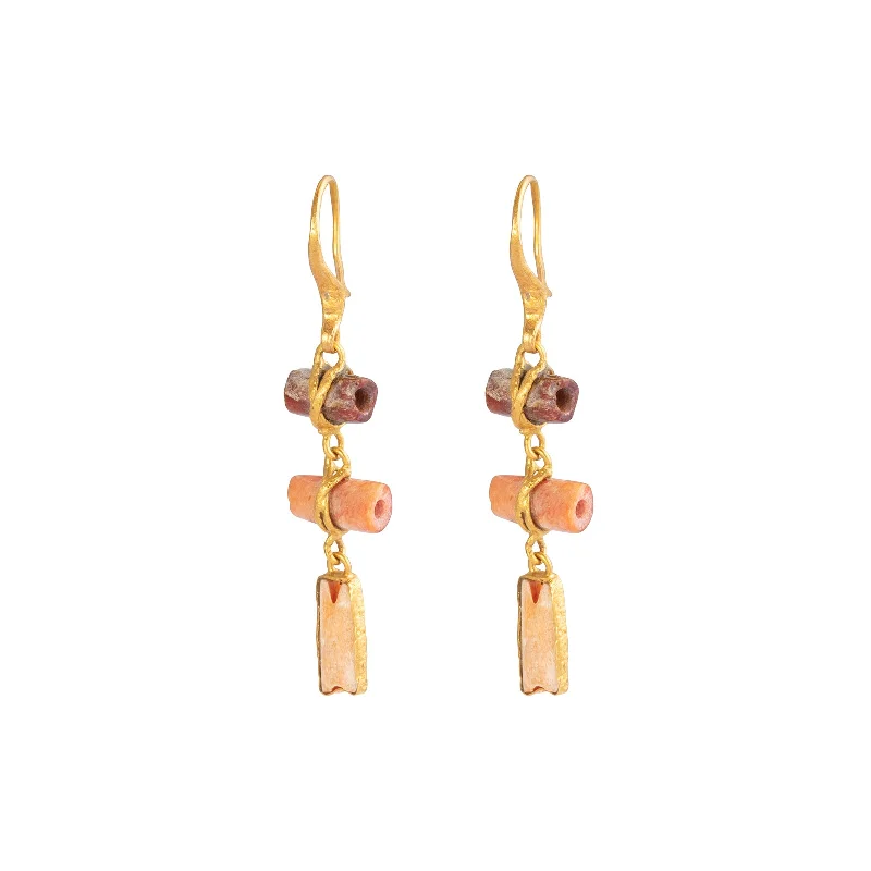 Pre-Colombian Chimu Bead 3 Drop Earrings