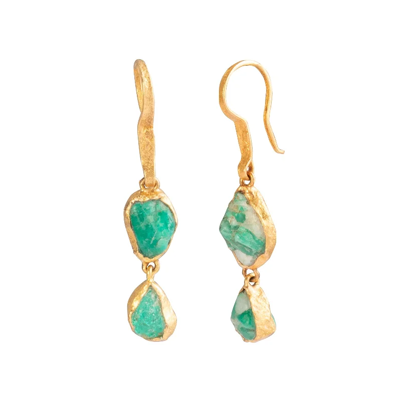 Raw Colombian Emerald 2 Drop Earrings