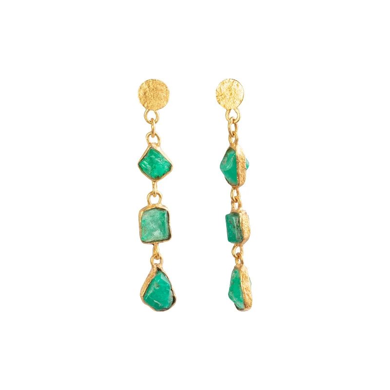 Raw Colombian Emerald 3 Drop Earrings