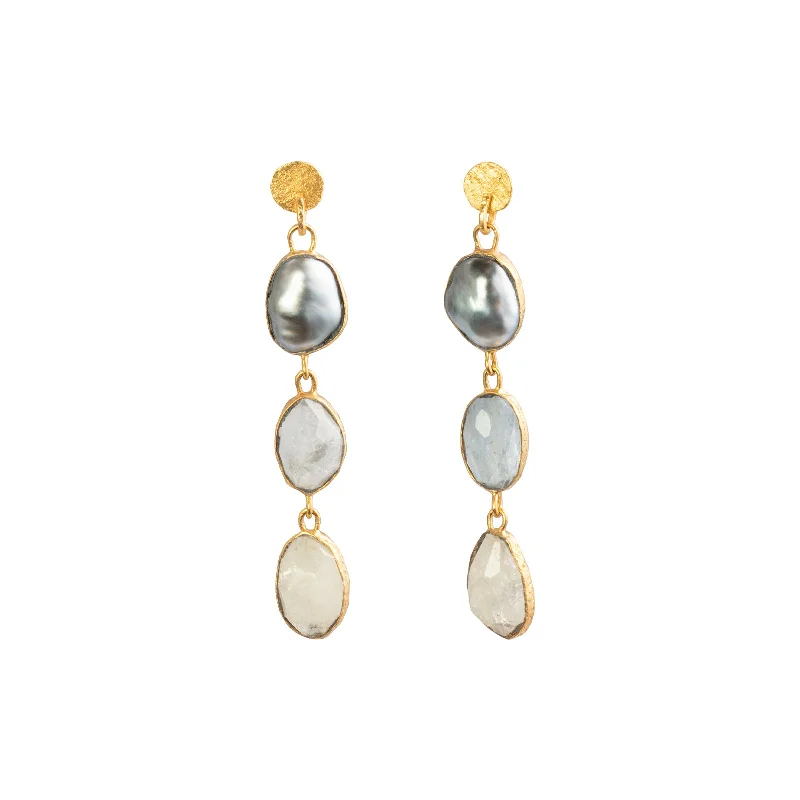 Tahitian Pearl and Sapphire 3 Drop Earrings