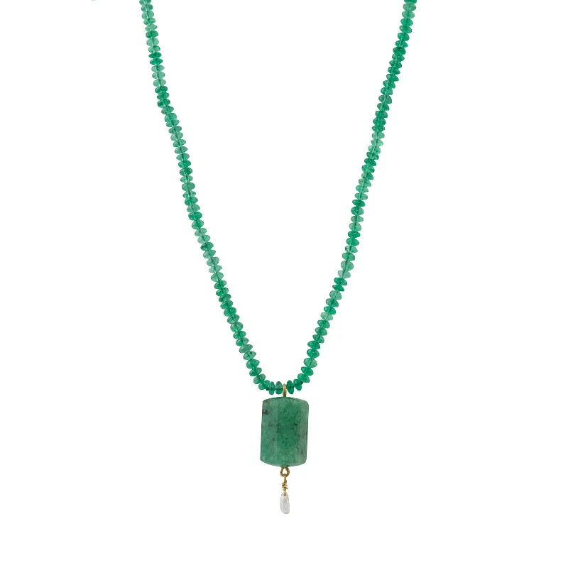 Emerald and Briolette Diamond Necklace with Emerald Beads