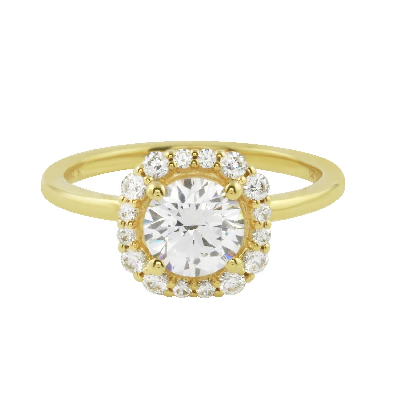 Octagon Halo Round Diamond Engagement Ring