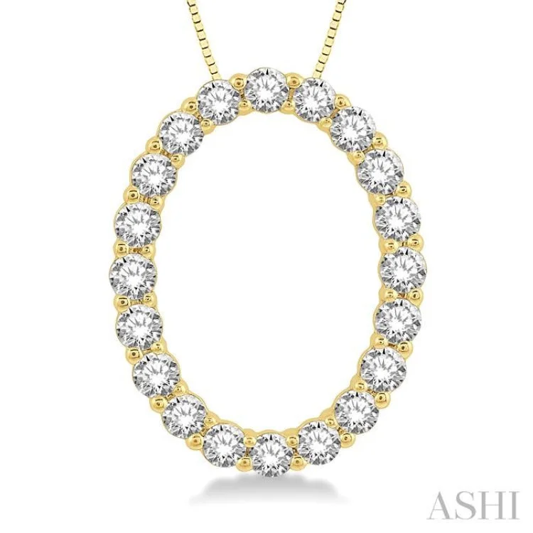 3/4 Ctw Oval Shape Window Round Cut Diamond Pendant With Chain in 14K Yellow Gold