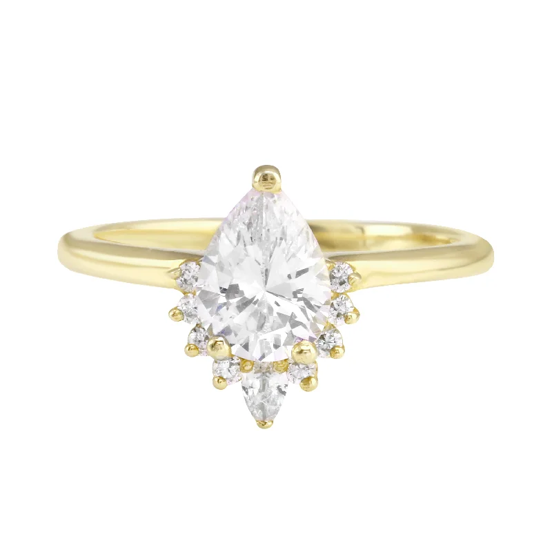 Pear Diamond Half Starburst Halo Engagement Ring