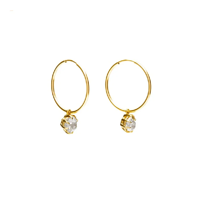 RAW HOOP EARRINGS | 14k GOLD & HERKIMER