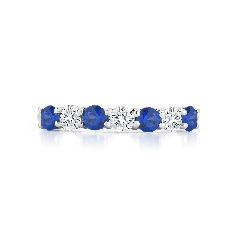 Platinum Shared Prong Diamond and Sapphire Band