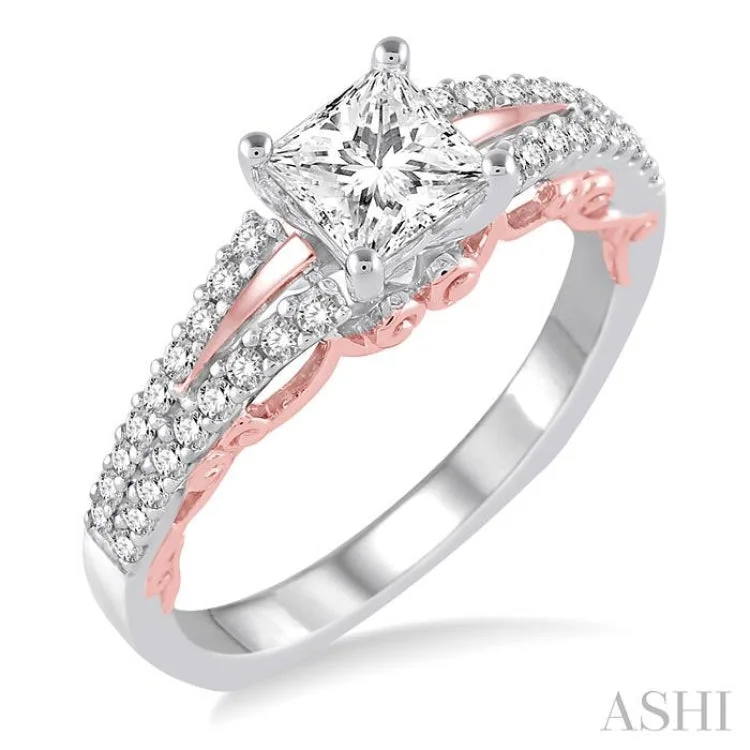 1/4 Ctw Diamond Semi-mount Engagement Ring in 14K White and Rose Gold