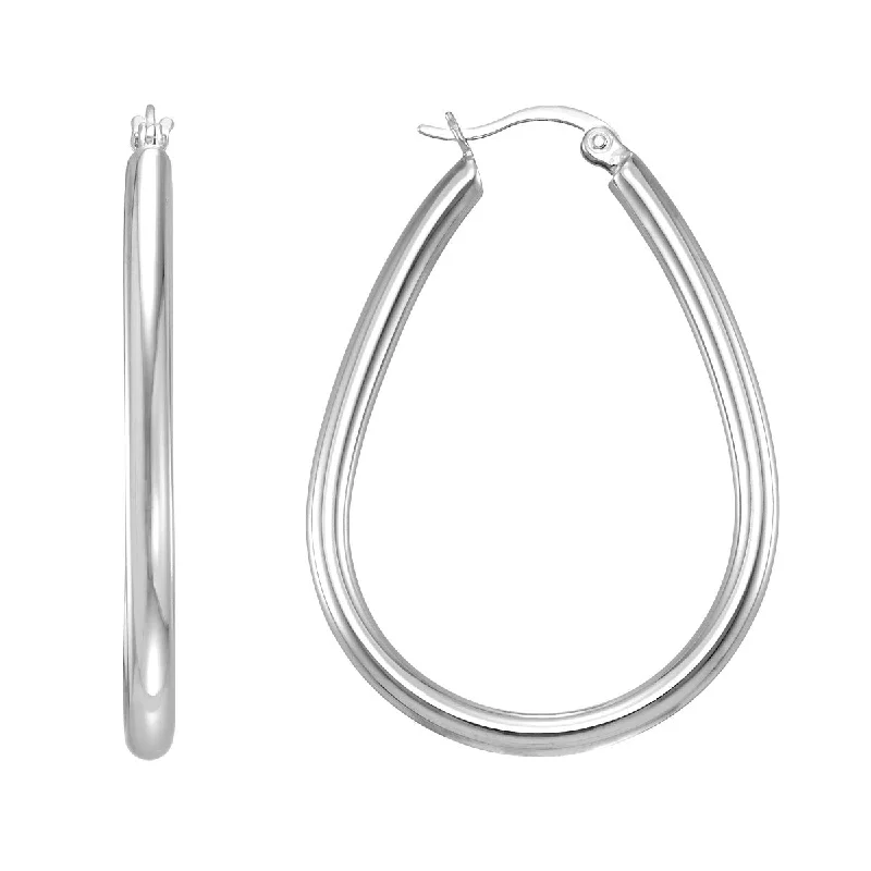 Simone I Smith Collection Platinum Plated Sterling Silver 38X3MM Pear Shaped Hoop Earrings