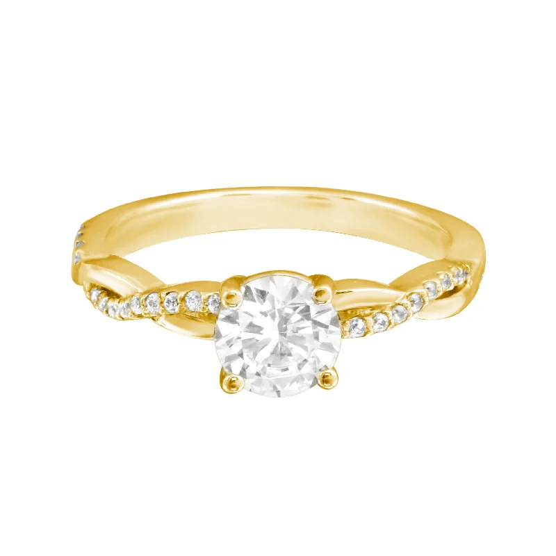 Solitaire Diamond and Twisted Diamond Pavé Band Engagement Ring