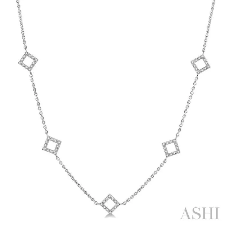 1/6 Ctw Square Cutouts Round Cut Diamond Necklace in 10K White Gold