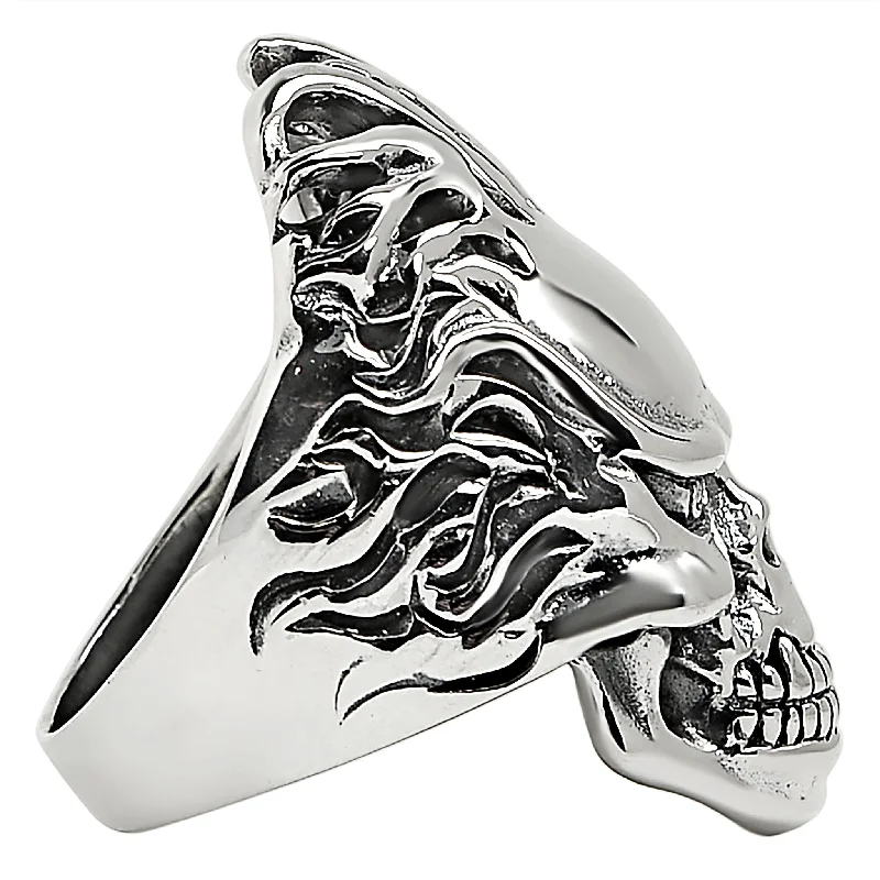 Sterling Silver Skull Flaming Hair Ring / SSR0025