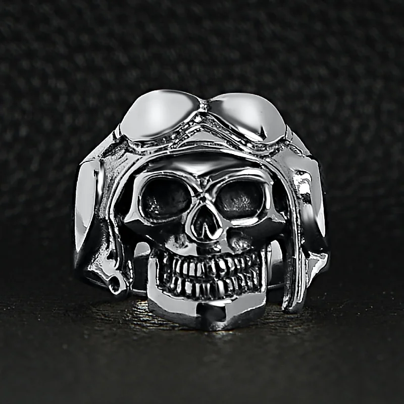 Sterling Silver Pilot Skull Ring / SSR0020