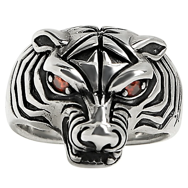 Sterling Silver Red CZ Eyed Tiger Ring / SSR0015