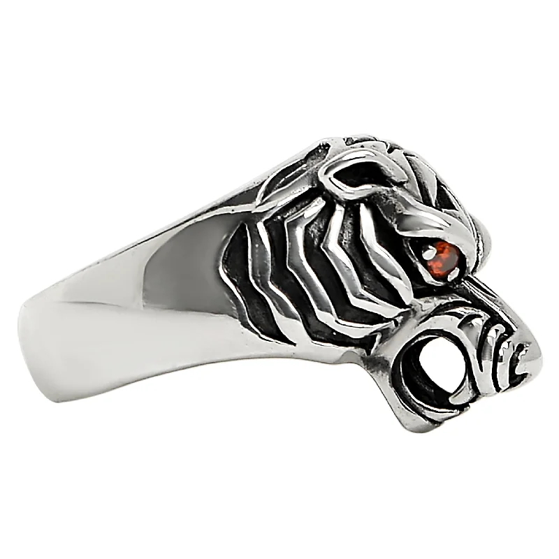 Sterling Silver Red CZ Eyed Tiger Ring / SSR0015