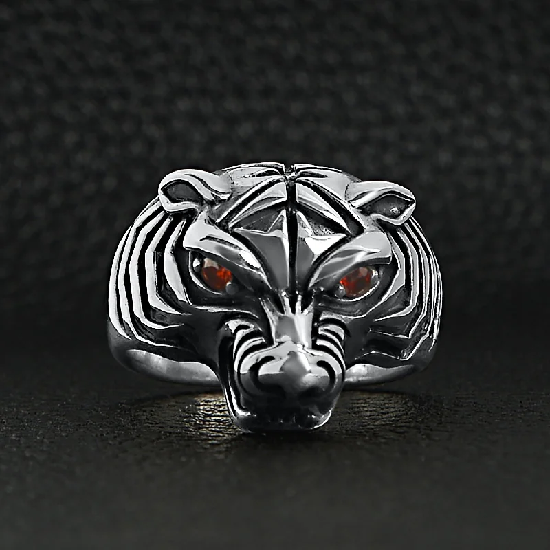 Sterling Silver Red CZ Eyed Tiger Ring / SSR0015