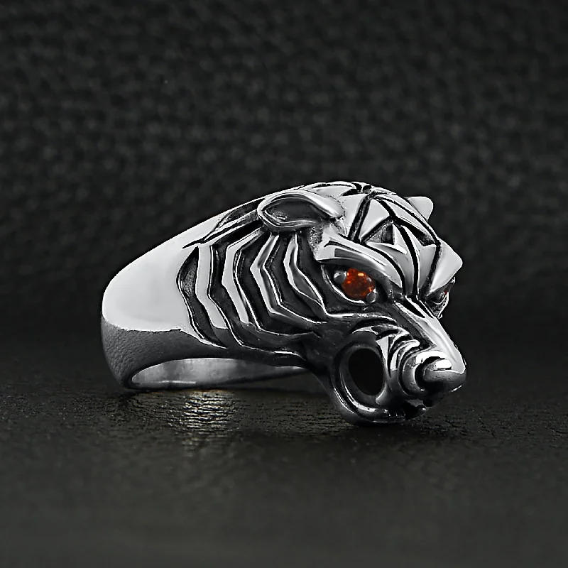 Sterling Silver Red CZ Eyed Tiger Ring / SSR0015