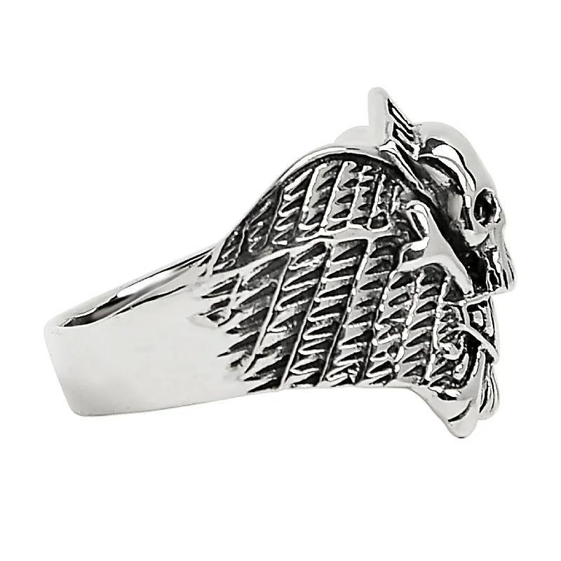 Sterling Silver Winged Skull And Crossbones Shield Ring / SSR0003