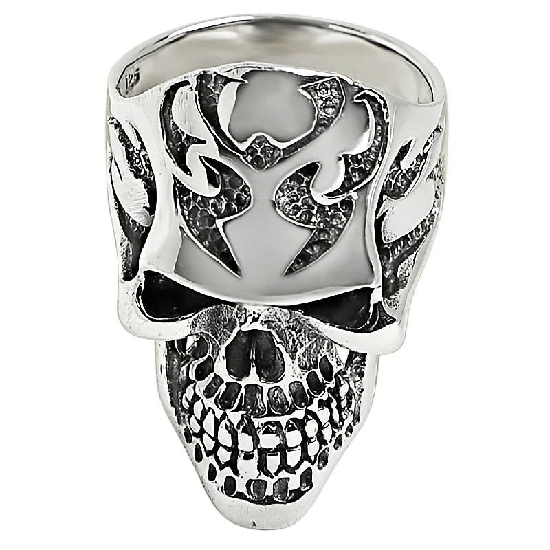 Sterling Silver Flaming Skull Ring / SSR0026