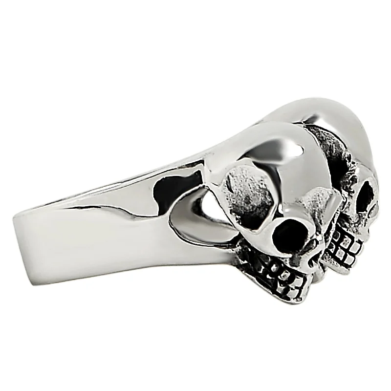 Sterling Silver Triple Black Eyed Skulls Ring / SSR0009