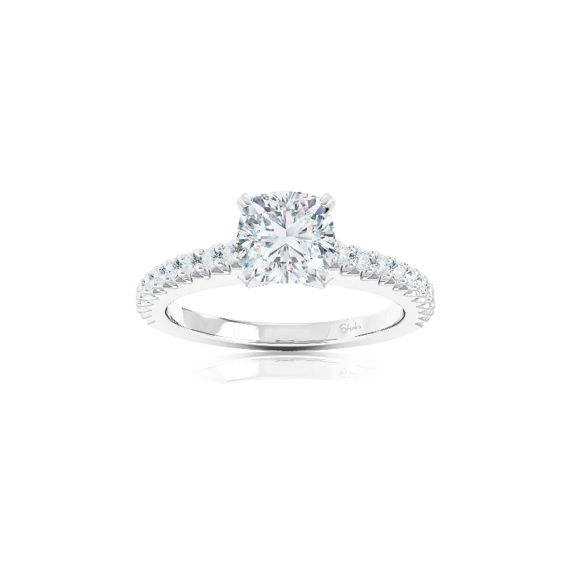 The Studio Collection Cushion Center Prong-Set Diamond and Diamond Pavé Shank Engagement Ring