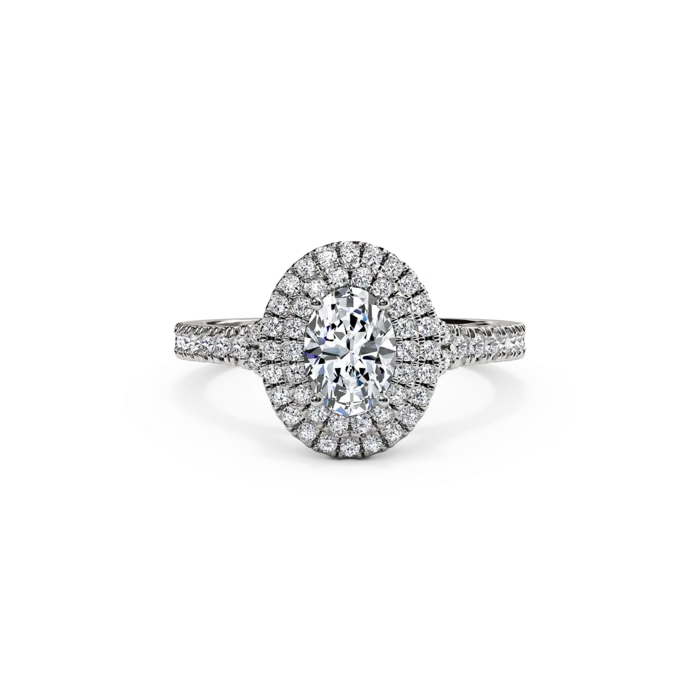 The Studio Collection Oval Center Diamond and Diamond Double Halo Engagement Ring