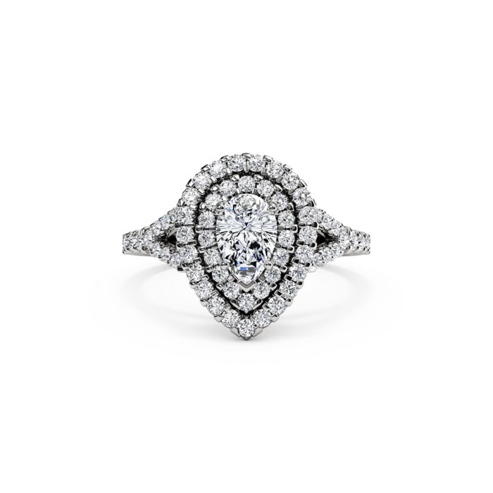 The Studio Collection Pear Shape Diamond Double Halo Split Shank Engagement Ring