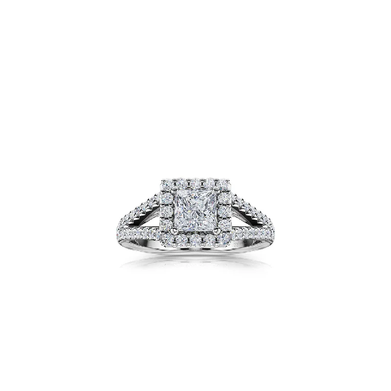 The Studio Collection Princess Cut Diamond Halo Split Shank Engagement Ring