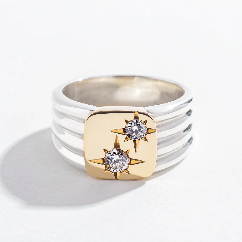 TWO-TONED SIGNET RING | 14K GOLD | DIAMONDS