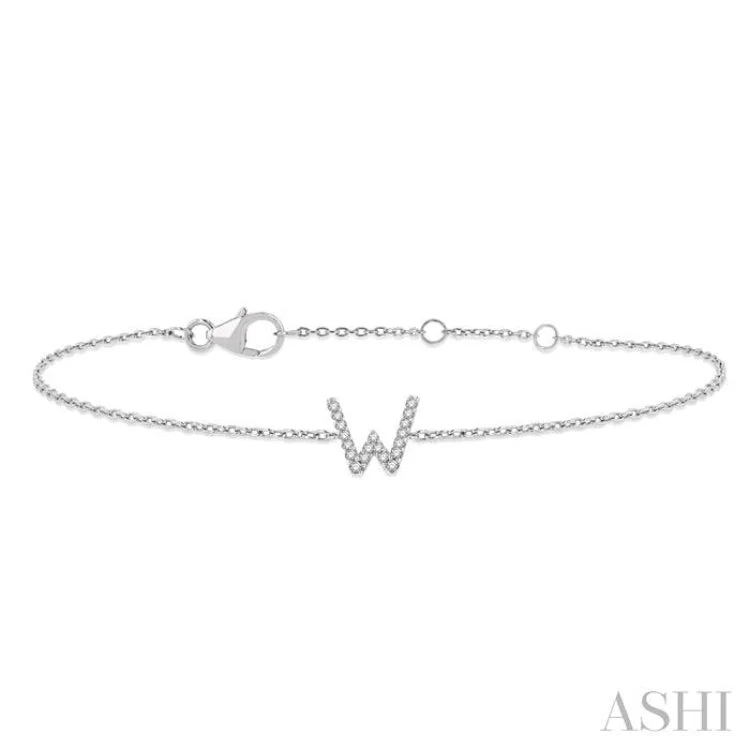 1/20 ctw Initial 'W' Round Cut Diamond Bracelet in 10K White Gold