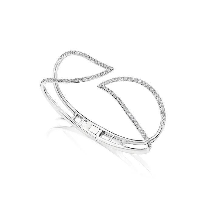 Sabel Collection White Gold Swirl Diamond Bangle