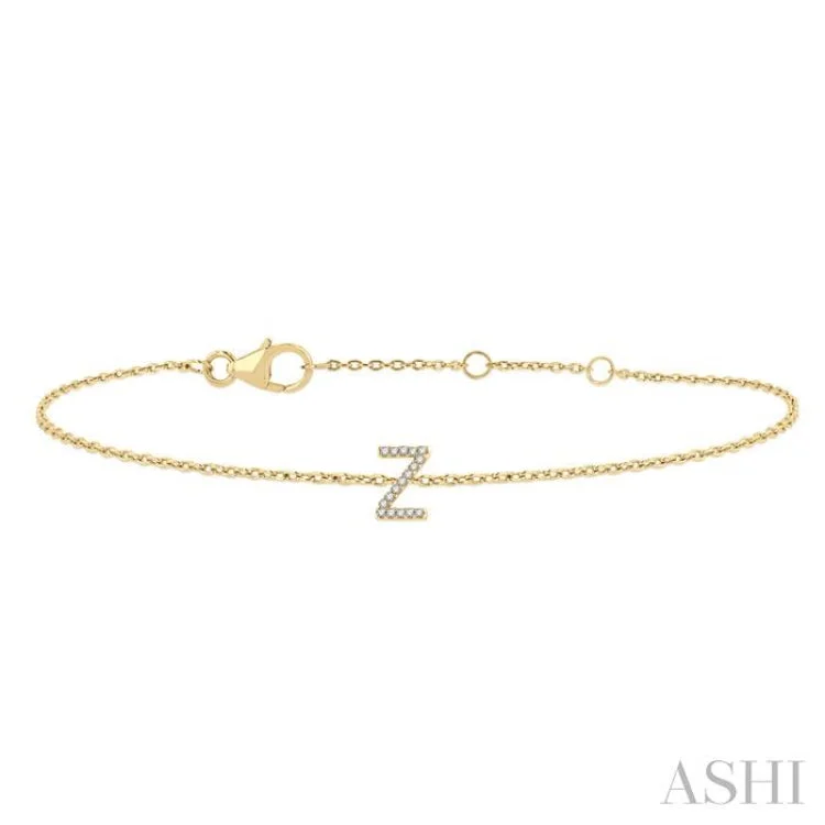 1/20 ctw Initial 'Z' Round Cut Diamond Bracelet in 10K Yellow Gold